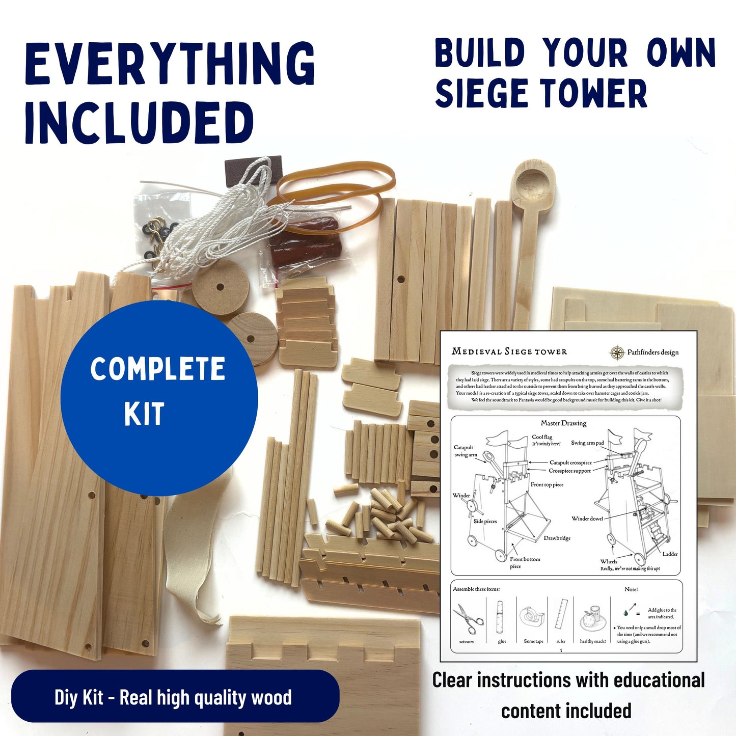 PATHFINDERS STEM Kit – Medieval Siege Tower with Catapult | Wooden Building Kit for Kids Ages 12-14 | Engineering & Physics Toy | Hands-On STEM Project