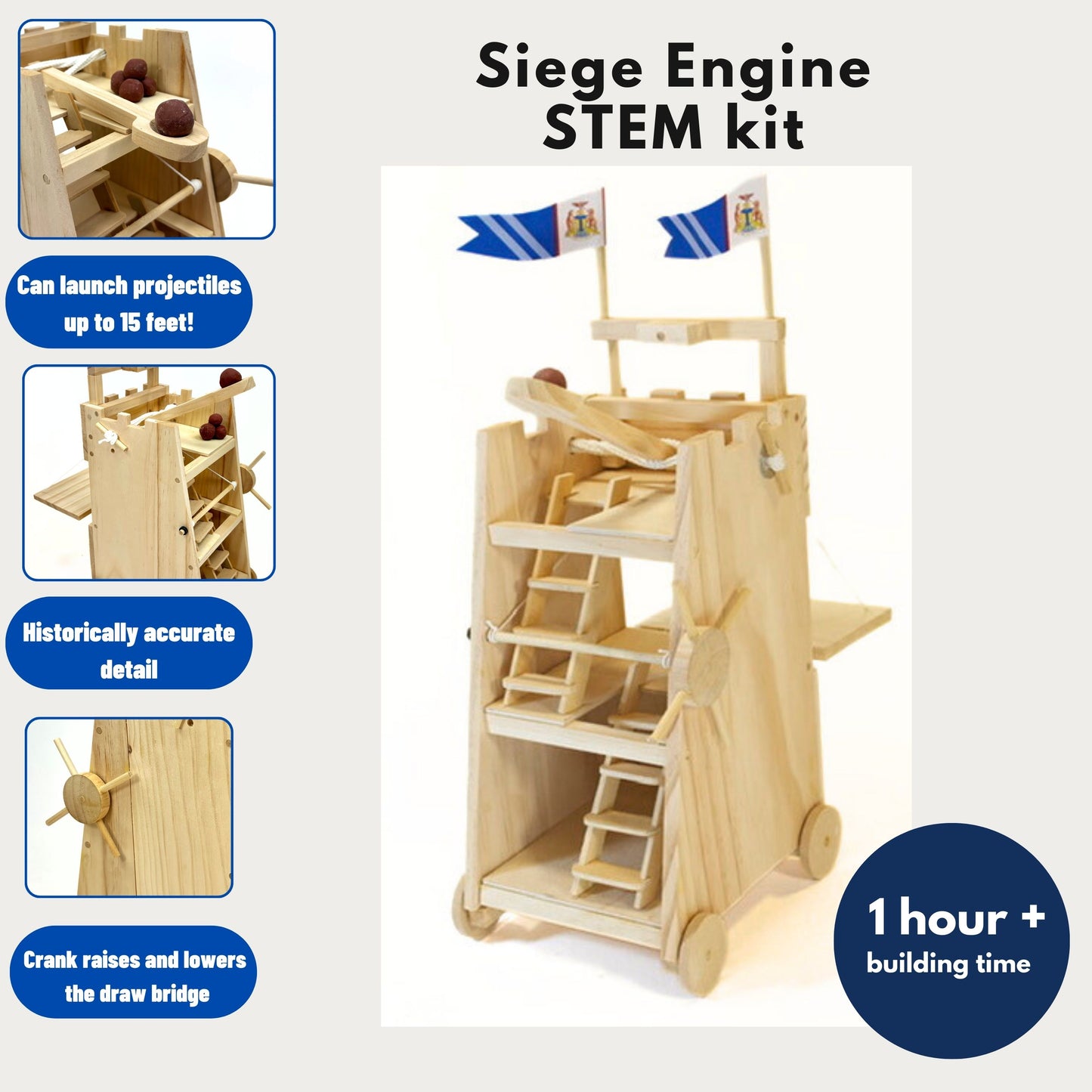 PATHFINDERS STEM Kit – Medieval Siege Tower with Catapult | Wooden Building Kit for Kids Ages 12-14 | Engineering & Physics Toy | Hands-On STEM Project