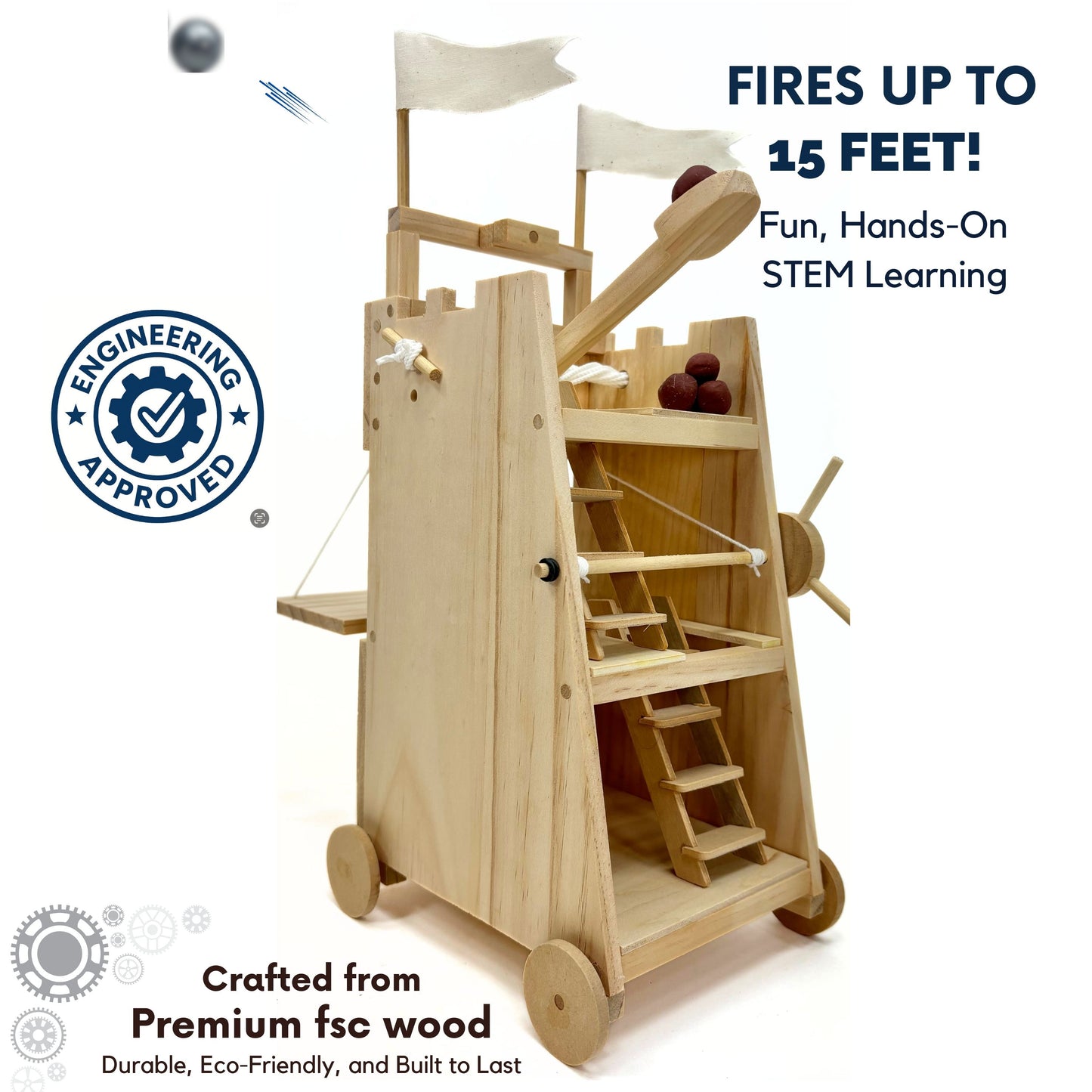 PATHFINDERS STEM Kit – Medieval Siege Tower with Catapult | Wooden Building Kit for Kids Ages 12-14 | Engineering & Physics Toy | Hands-On STEM Project