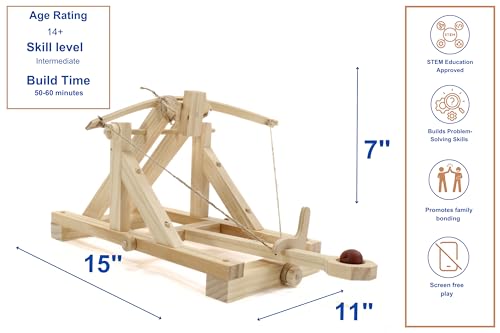 Pathfinders Stem Kits Roman Catapult – Ancient Siege Engine Series | STEM Educational Wooden Kit for Kids & Adults | Build & Launch Model