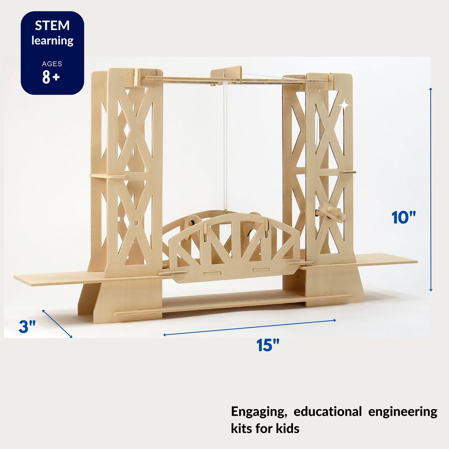 Pathfinders STEM Kit – Bridge Building Kit | Wooden Mechanical Engineering Toy for Kids Ages 7-9 | Lift Bridge 3D Puzzle | Educational Science & STEM Project