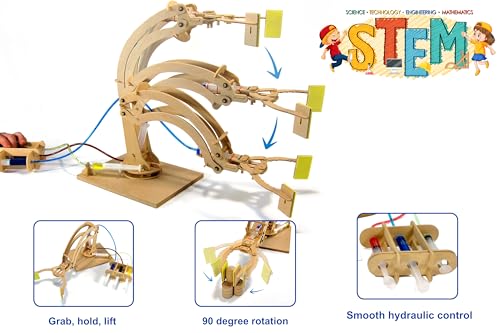 Pathfinders STEM Kit – Hydraulic Robotic Arm | Wooden Building Kit for Kids Ages 8-12 | Mechanical Engineering Toy | Hands-On STEM Project for Boys & Girls