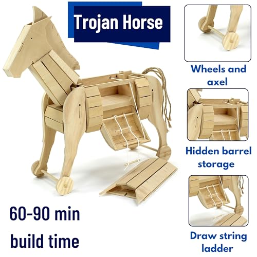 Pathfinders STEM Kit – Trojan Horse Model | DIY Wooden Craft Kit for Kids 10-14 | Girls Arts & Crafts STEM Gift | Ancient Greek History Project | Hands-On Educational Toy Engineering and Science