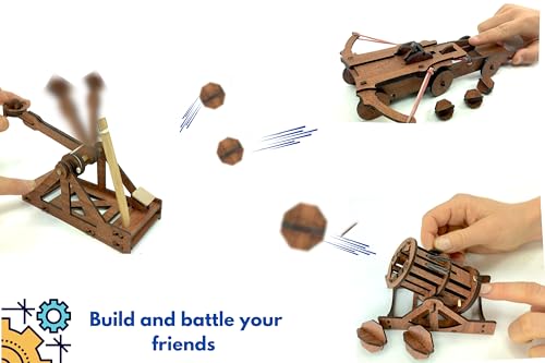 PATHFINDERS Leonardo Da Vinci weapons mini model kits catapult crossbow bombard set of 3 Engineering kits Educational Toys for Kids Science kit for Kids Age 8-10 10-12 stem Projects Wood Building Kits