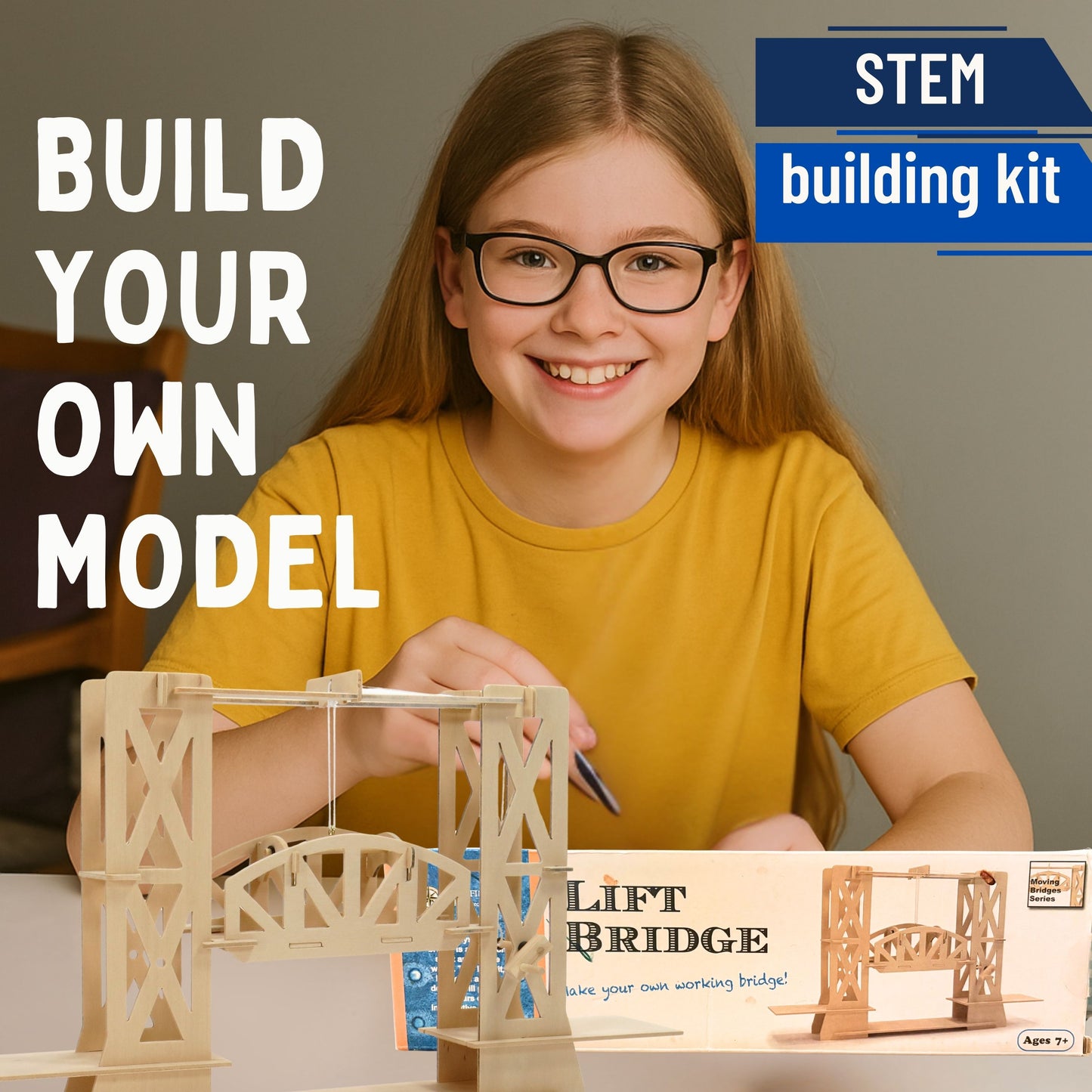 Pathfinders STEM Kit – Bridge Building Kit | Wooden Mechanical Engineering Toy for Kids Ages 7-9 | Lift Bridge 3D Puzzle | Educational Science & STEM Project