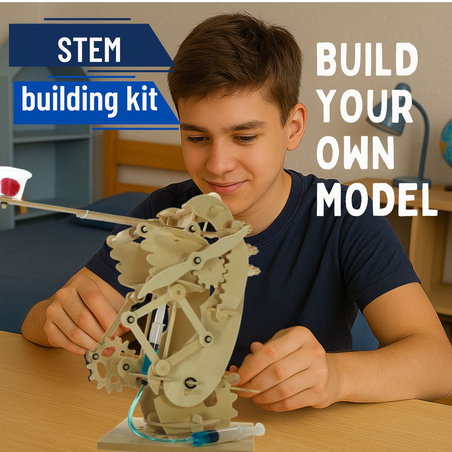 Pathfinders STEM Kits- Hydraulic Gearbot  – Wooden STEM Building Catapult | Build-It-Yourself Hydraulic Robot with Gears & Launcher | Educational Engineering Toy & Gift Teens and Adults