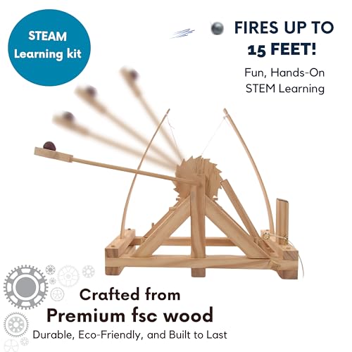 Pathfinders STEM Kits – Leonardo da Vinci Catapult kit | Trebuchet Science Kits for Kids Age 12-14 | Toys for Ages 8-13 Physics Toys | Kids Engineering kit | Learning Resource | Engineering