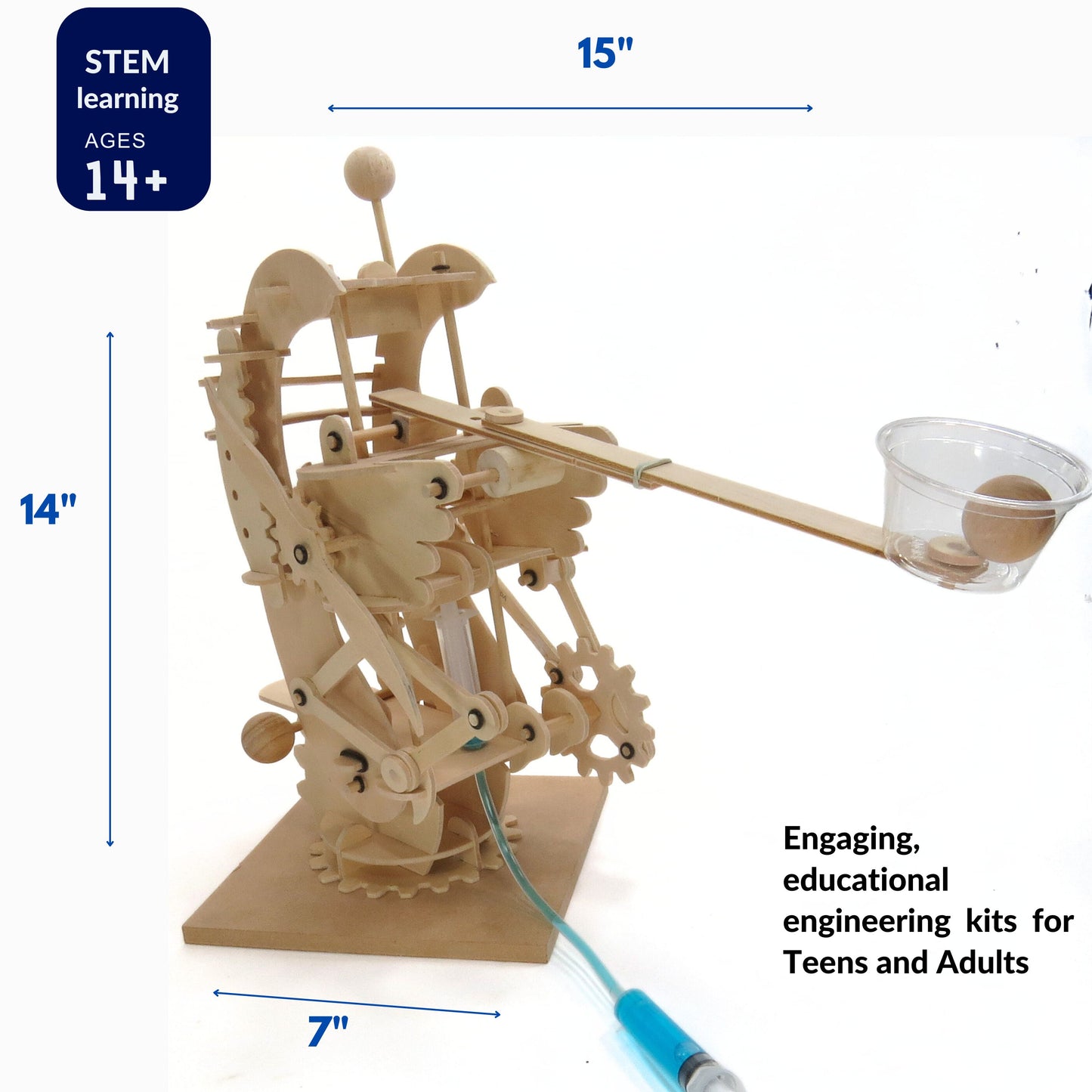 Pathfinders STEM Kits- Hydraulic Gearbot  – Wooden STEM Building Catapult | Build-It-Yourself Hydraulic Robot with Gears & Launcher | Educational Engineering Toy & Gift Teens and Adults