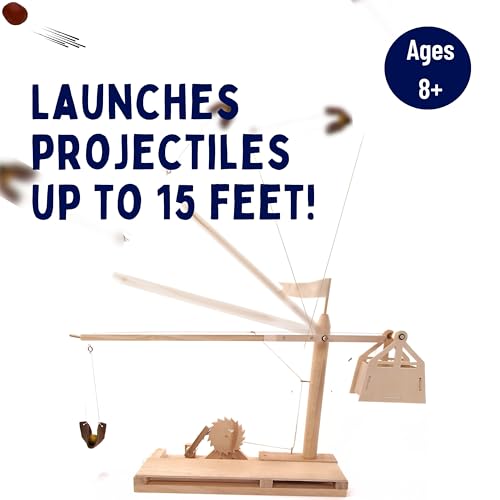 Pathfinders Stem Kits- Leonardo Da Vinci Trebuchet kit- Stem Toy Catapult kit dyi Wooden Building Toy Engineering kit- 3D Puzzle DIY- Physics Toy Science Kits for Kids Age 12-14