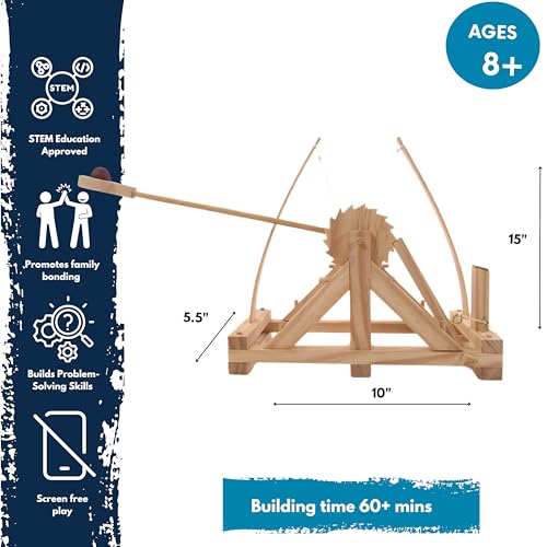 Pathfinders STEM Kits – Leonardo da Vinci Catapult kit | Trebuchet Science Kits for Kids Age 12-14 | Toys for Ages 8-13 Physics Toys | Kids Engineering kit | Learning Resource | Engineering