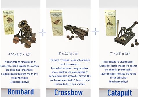 PATHFINDERS Leonardo Da Vinci weapons mini model kits catapult crossbow bombard set of 3 Engineering kits Educational Toys for Kids Science kit for Kids Age 8-10 10-12 stem Projects Wood Building Kits
