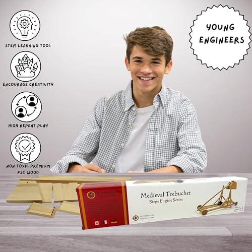 PATHFINDERS STEM Kit – Trebuchet Model | Wooden Craft Kit for Boys & Adults | Medieval Weapons & Engineering Toy | 3D Puzzle & Science Project | Educational Learning Gift