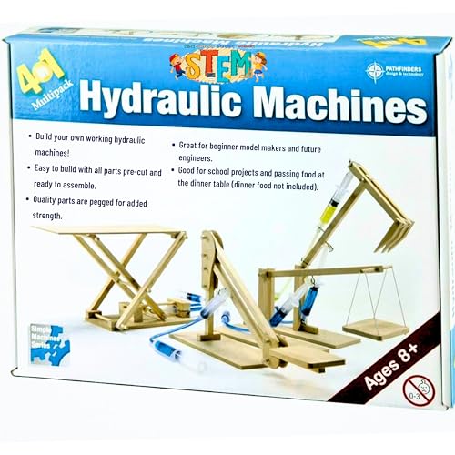 PATHFINDERS STEM Kit- Hydraulics 4-in-1– Build 4 Hydraulic Machines | Engineering Model Kit for Kids 8+ | Educational Science Toy | Learn Physics & Mechanics | Wooden DIY Project