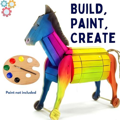 Pathfinders STEM Kit – Trojan Horse Model | DIY Wooden Craft Kit for Kids 10-14 | Girls Arts & Crafts STEM Gift | Ancient Greek History Project | Hands-On Educational Toy Engineering and Science